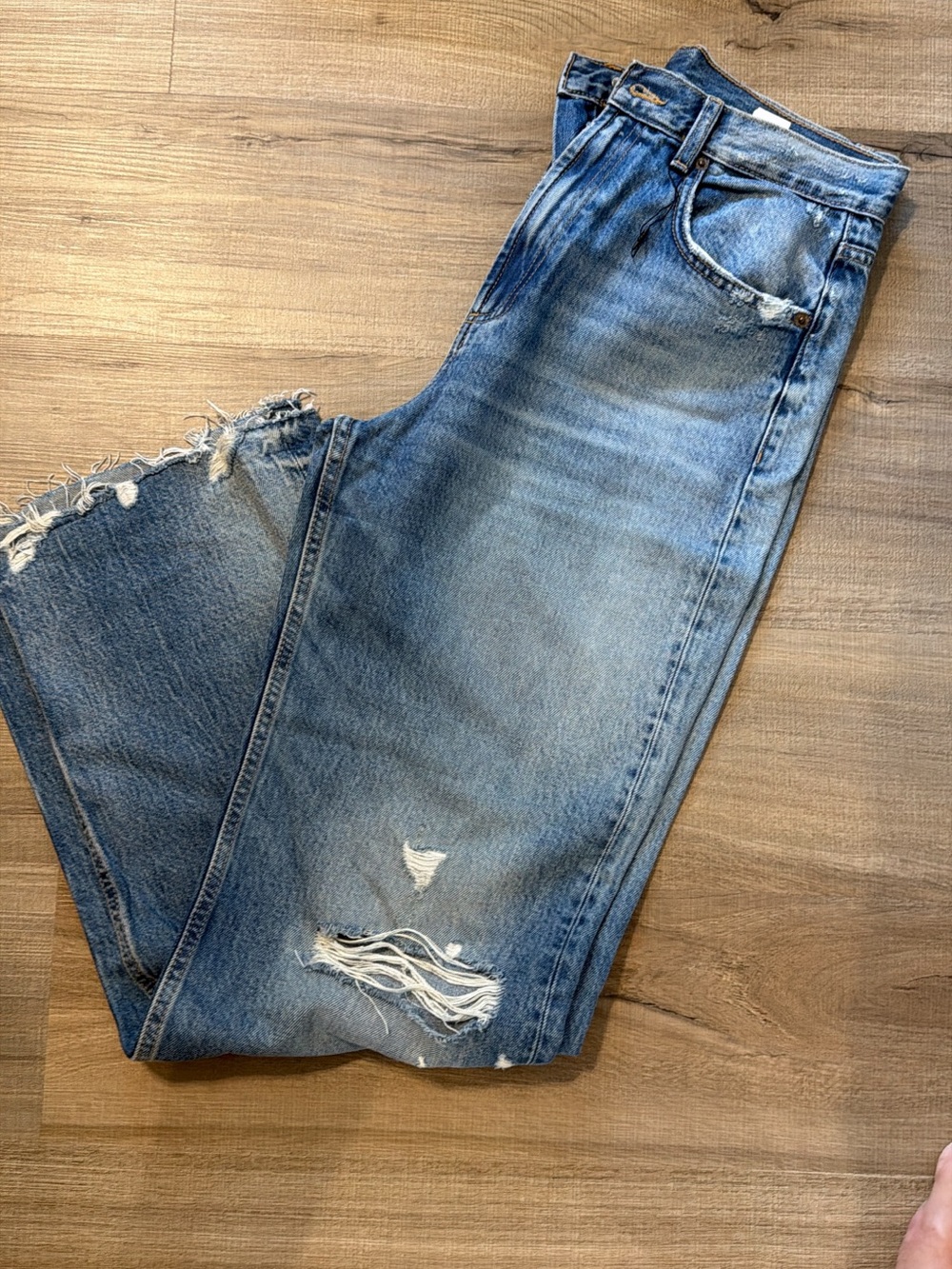 Zara Light Blue Distressed Wide-Leg Jeans